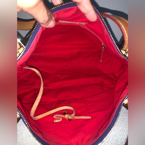 Dooney & Bourke Royal Blue Satchel Tan handbag, Preloved, Red inside lining - Picture 6 of 10